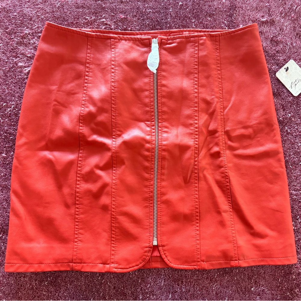 Free People Vibrant Red Leather Like Skirt Size 4